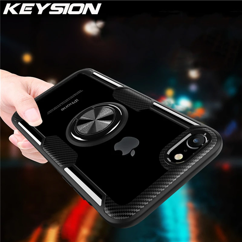 KEYSION Ring Case for iPhone SE 2020 New Transparent Shockproof Phone Cover for iPhone 11 11 Pro Max XR 8 7 6S 6 Plus X Xs Max