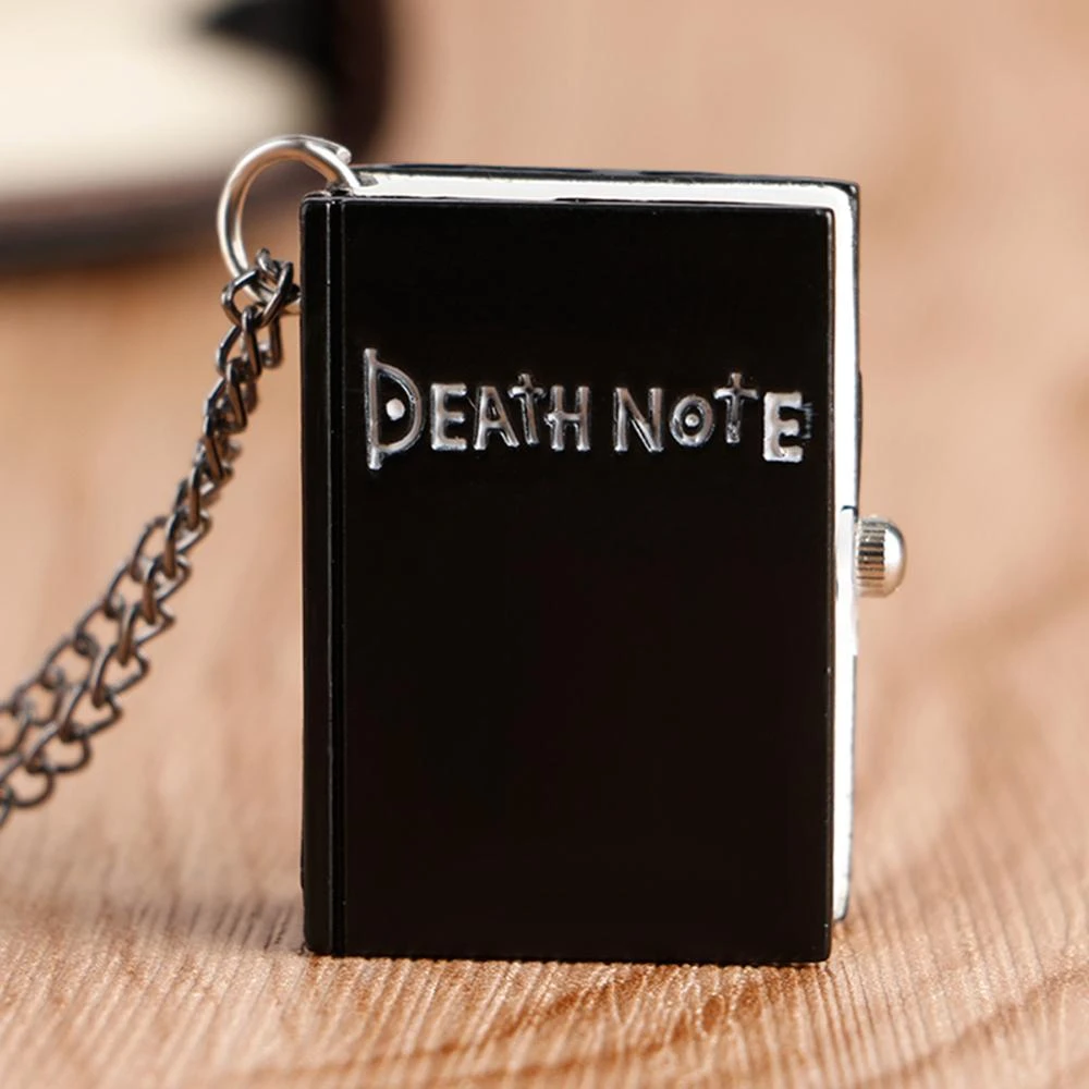 Hot Japanese Death Note Shape Black Suqare Quartz Pocket Watch For Men Small Little Necklace Children Deathnote Watch Wholesale