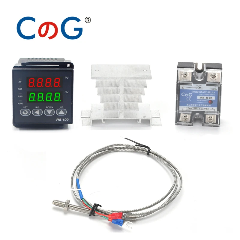 CG R8-100 Digital Temperature Controller Thermostat K Type SSR output  40DA SSR Relay  K/J Screw M6 1m Thermocouple Probe RKC