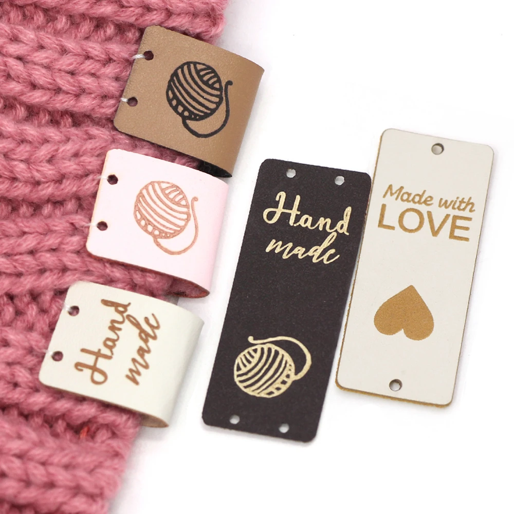 5x2cm Handmade With Love  Labels Tags Leather Label For Clothing 20/50Pcs Knitting Tags For Hats Sewing Accessories DIY