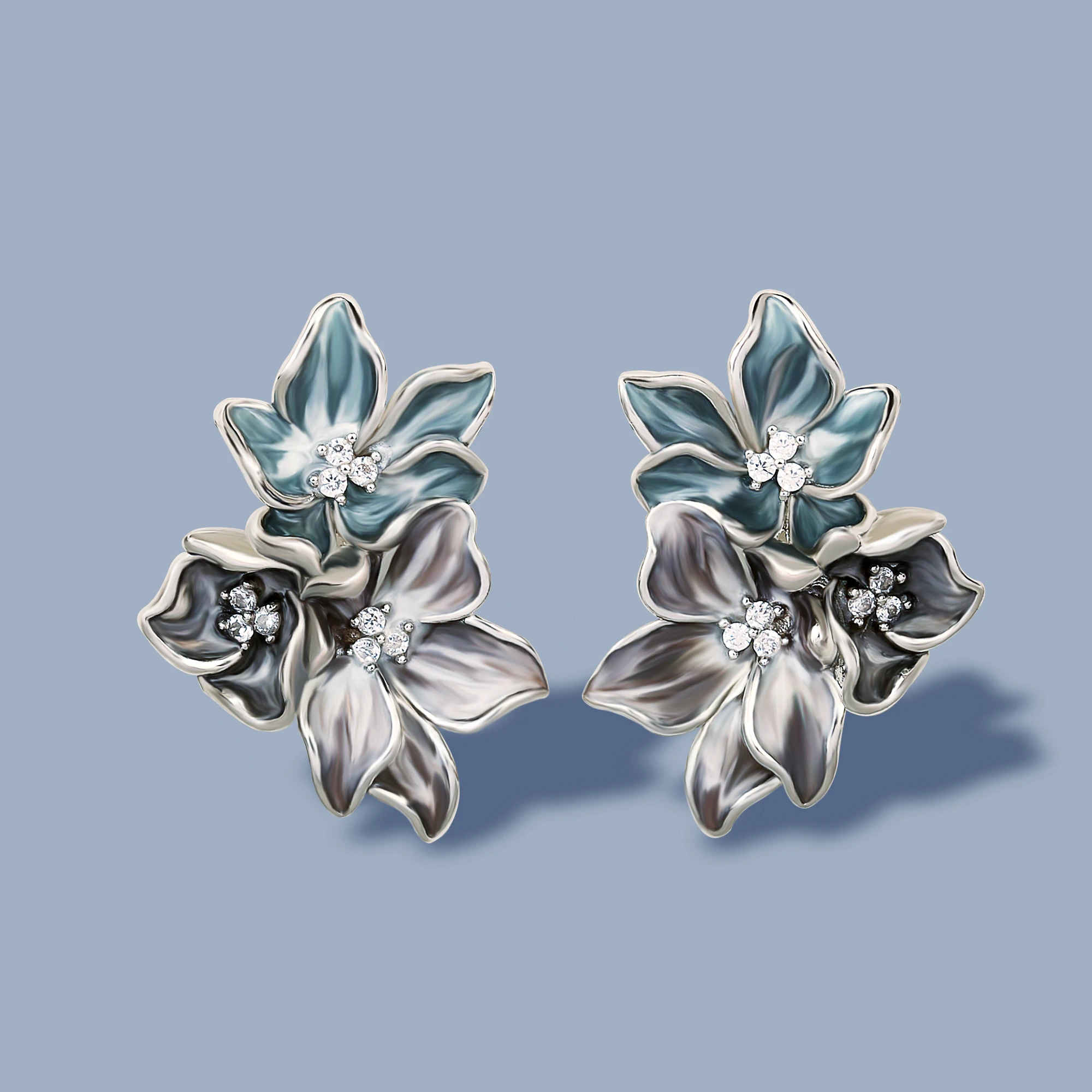 Classic Women's 925 Silver Earrings Elegant Flower Shape Earrings Handmade Enamel Jewelry Wedding Bridal Earrings