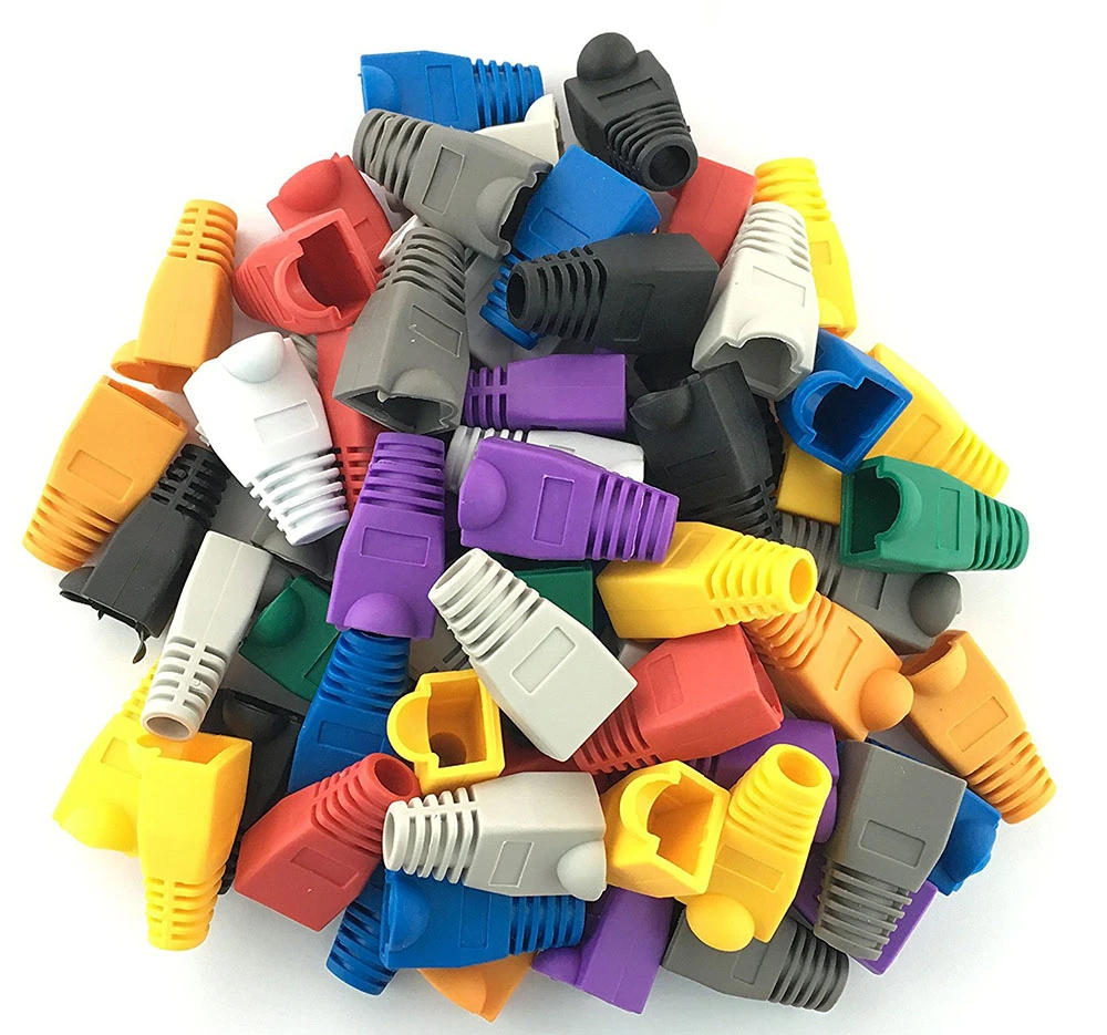 100 Pcs Mixed Color CAT5E CAT6 RJ45 Ethernet Network Cable Strain Relief Boots Cable Connector Plug Cover