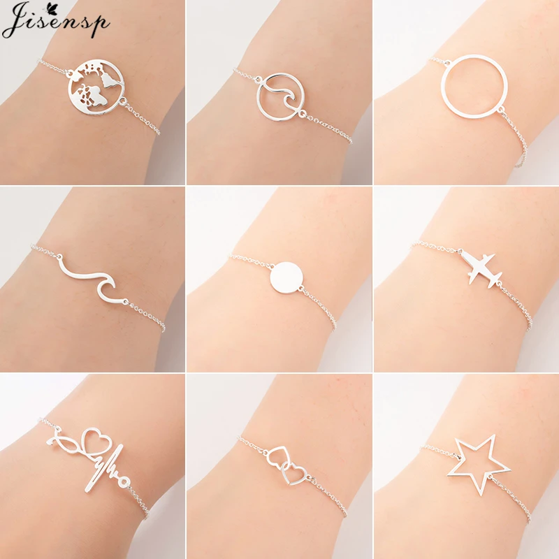 Jisensp Stainless Steel Animal Wave Bracelets for Women Everyday Jewelry Simple Airplane Adjustable Charm Bracelet Femme Gift