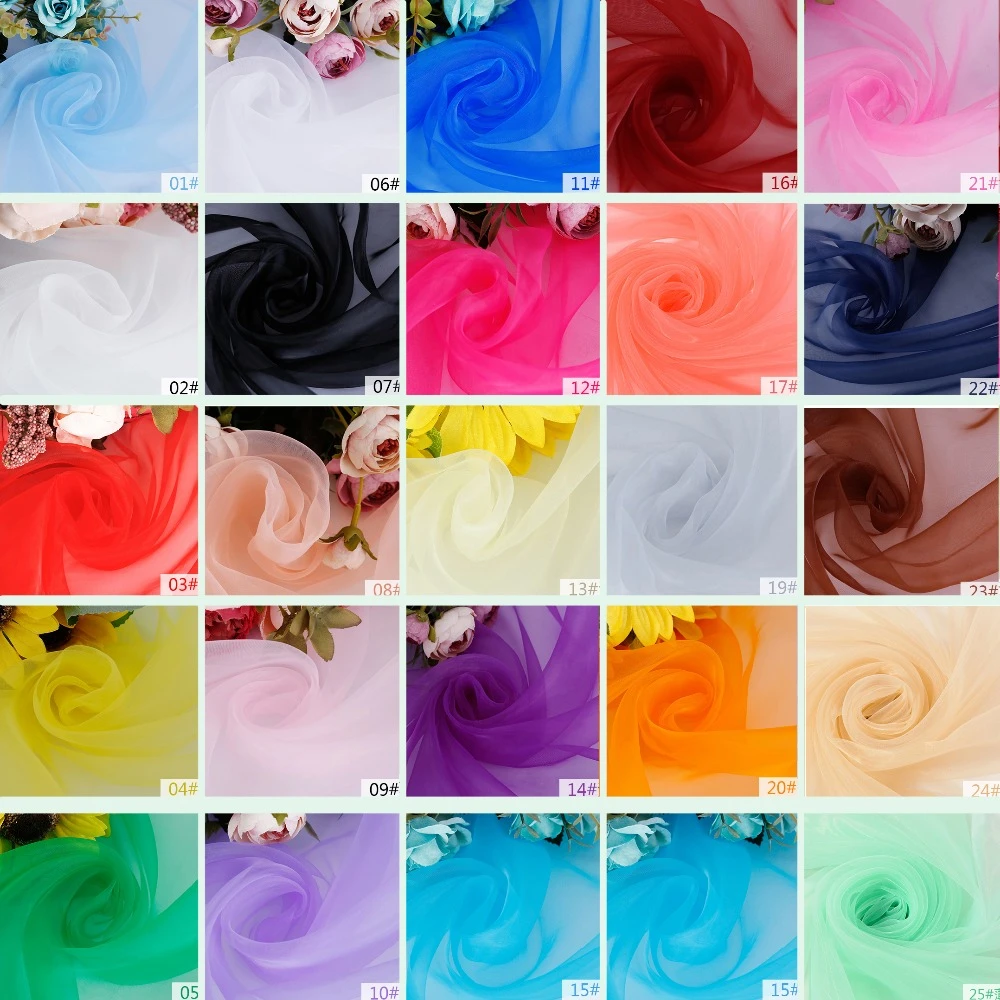 Birthday Event Wedding party fabric Wedding Decorations Crystal Tulle Roll Organza Sheer Gauze  Girls made Dolls Dyed Fabrics