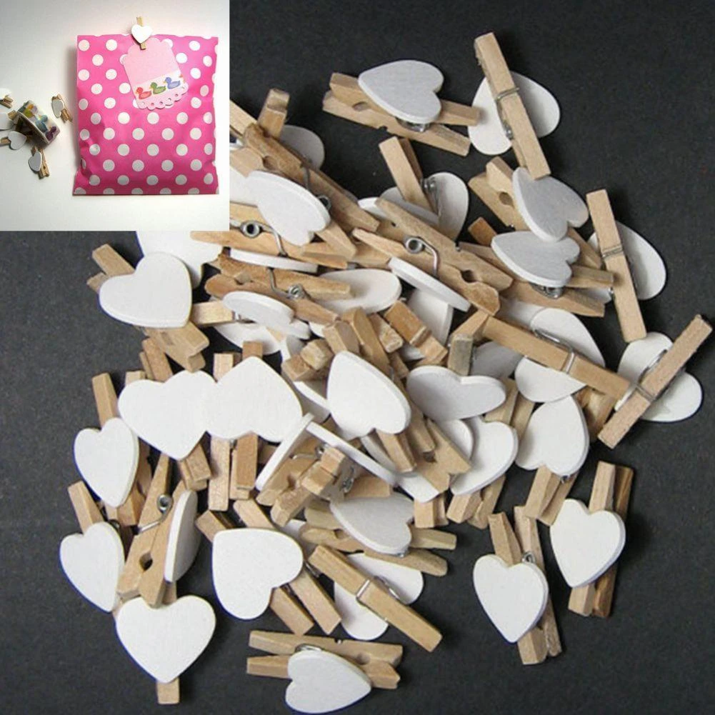 Hot 50Pcs Wooden Clips Love Heart Pegs Clothespin party Christmas DIY Cute Wedding Decor Craft ozdoby slubne navidad