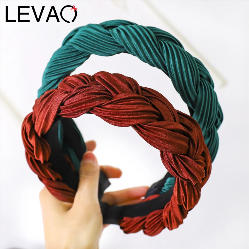 Levao Twist Braid Headbands Silk Satin Crease Hairbands Korean Fashion Solid Color Head Bezels Lady Hair Accessories Hair Hoops