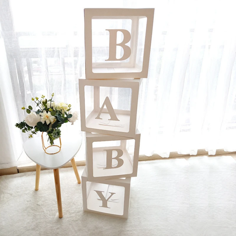 Baby Shower Decorations Boy Girl 30cm Transparent Box First 1st Birthday Party Decorations Kids Name Customize Balloon Box