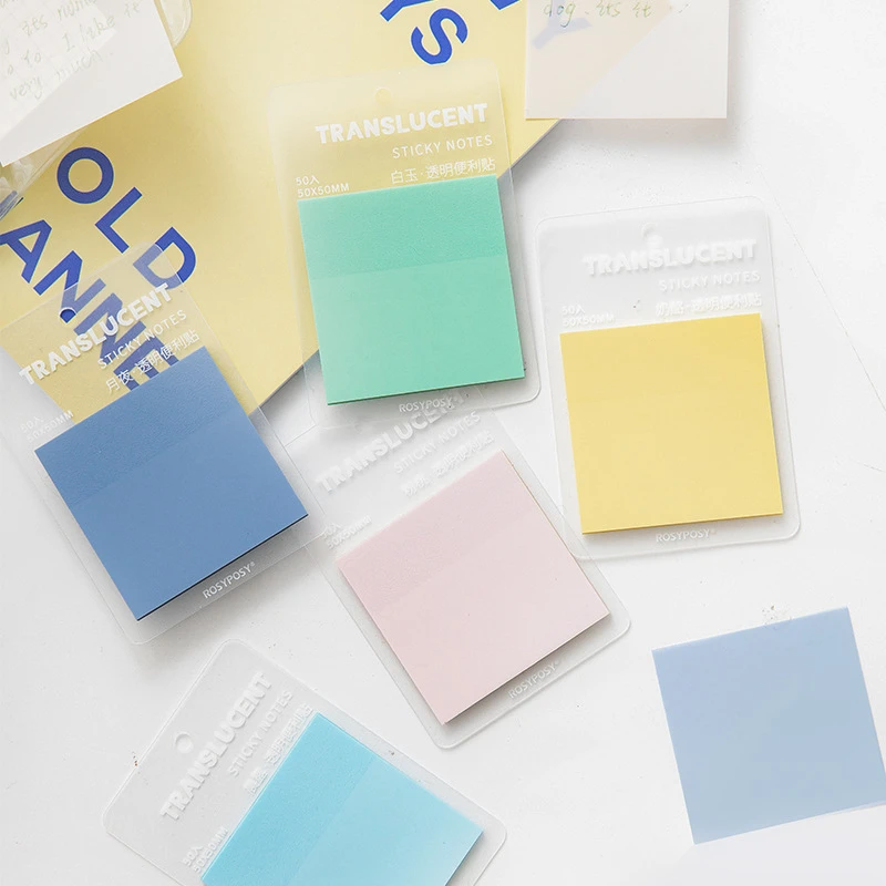 50 PCS PET Self-adhesive Transparent Waterproof Pastel Color Memo Pads for Reminders Study School Home