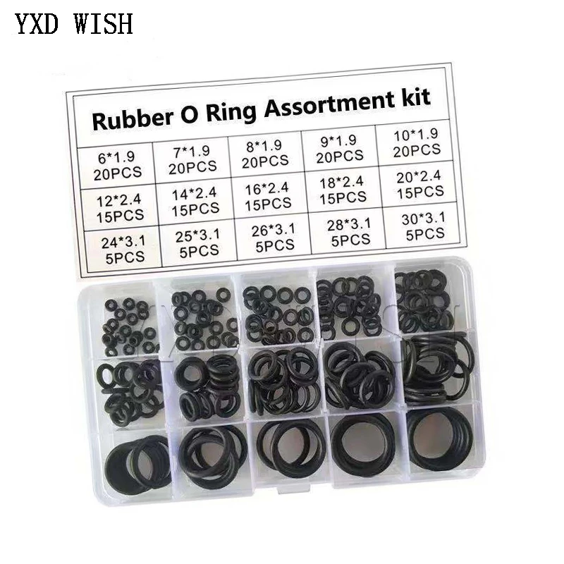 200pcs/Box Rubber O Ring O-Ring Washer Seals Watertightness Assortment Different Size With Plactic Box Kit Set