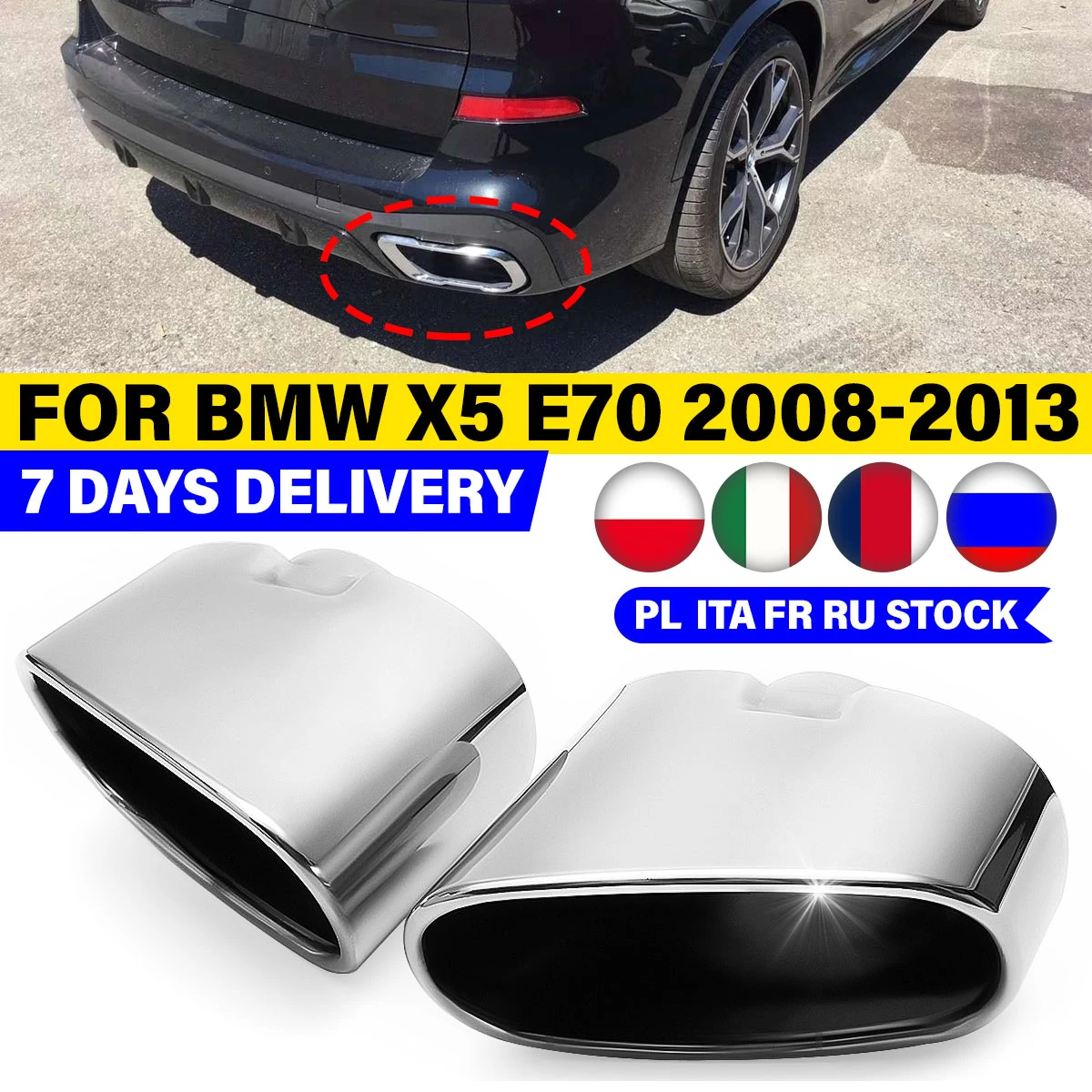 Pair Chrome Exhaust Dual Tail Pipe Muffler Tip Stainless Steel For BMW X5 E70 2008 2009 2010 2011 2012 2013 auto accessories