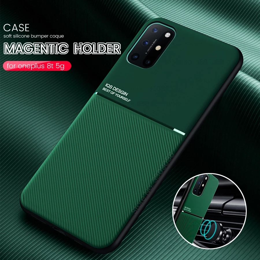 for oneplus8t case leather texture car magnetic holder phone covers for oneplus nord 8t 8 t 5g matte silicone shockproof coque