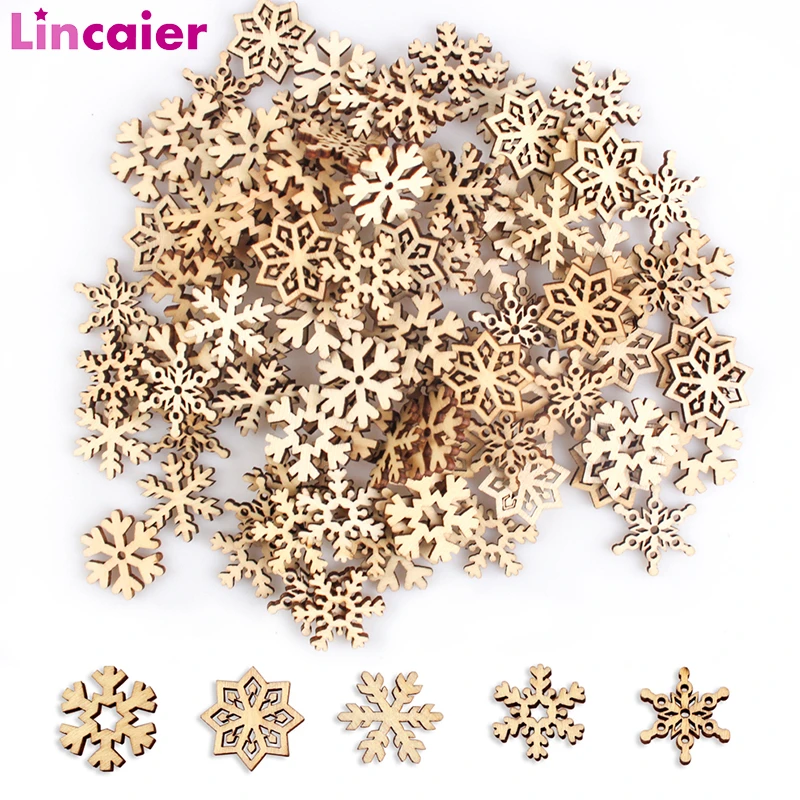 50pcs Wooden Christmas Snowflakes DIY Christmas Decorations For Home Mini Tree Ornaments Xmas Gift Happy New Year 2021 Decor
