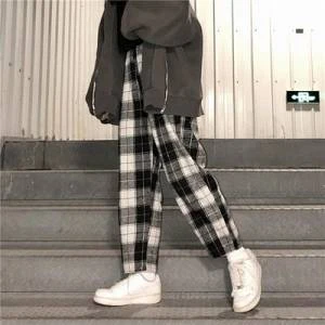 dropshipping Harajuku Plaid Pants For Women Trousers 2020 Streetwear Woman Harem Pants Autumn Ladies Causal Pants Plus Size