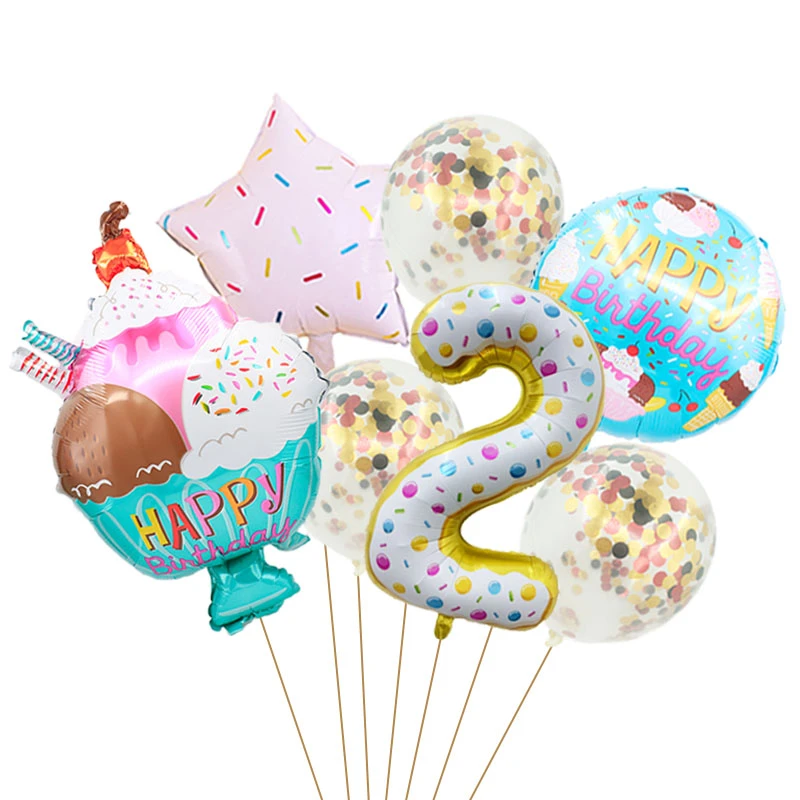 8pcs Navidad 32inch candy number Foil Balloons 18inch Ice Cream Fruit Helium Balls Birthday Party Decorations Kids Confetti Toys