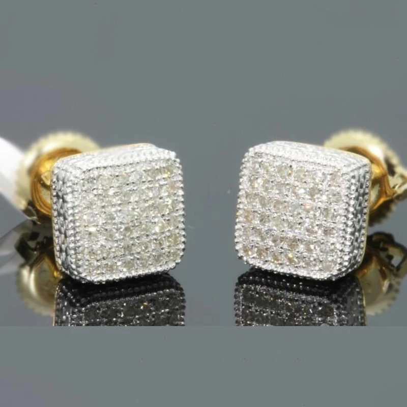 Gold Color Iced Out Square Bling Stud Earring Men Hip Hop Luxury Rhinestone Geometry Stud Earrings For Women Jewelry