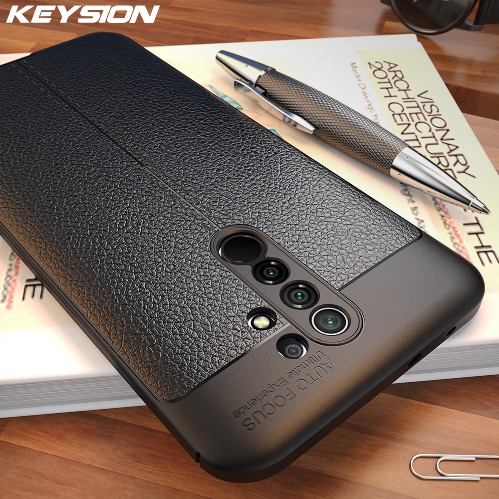 KEYSION Luxury Shockproof Case for Redmi 9 Litchi Leather Silicone Phone Back Cover for Xiaomi Redmi Note 9 10X 4G 10 Pro 5G