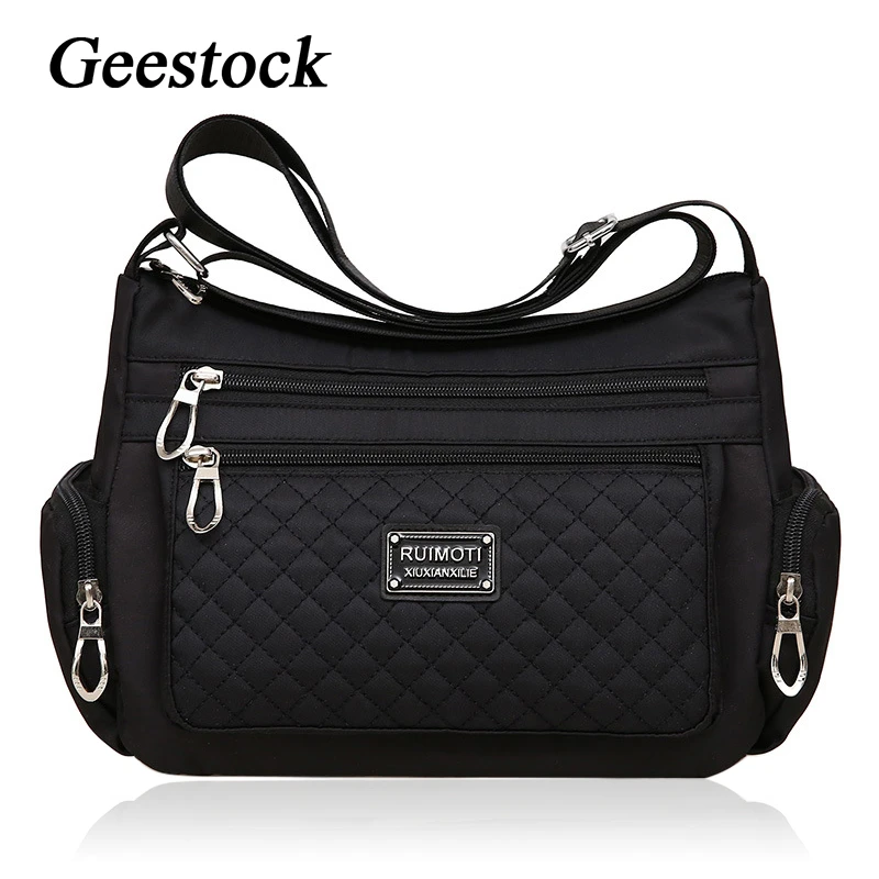 Geestock Women's Crossbody Bag Waterproof Nylon Plaid Shoulder Messenger Bags Large Capacity Lady Shoulder Bag