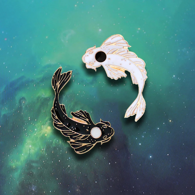 Animal Pins & Brooches Lovely Goldfish Cod Fish Black and White Good Wish Gifts Lucky Jewelry Diving Clothes Metal Badge