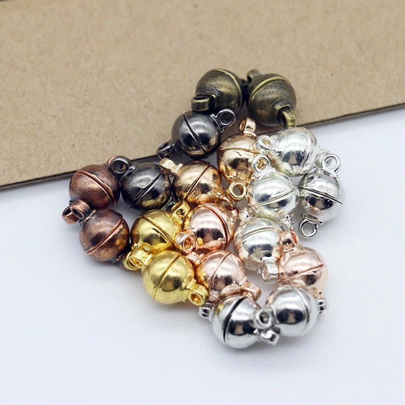 Mibrow 10pcs Copper 6/8/10/12mm Round Ball Strong Magnetic Clasps Fit Bracelets Necklace End Clasp Connectors  Jewelry Making