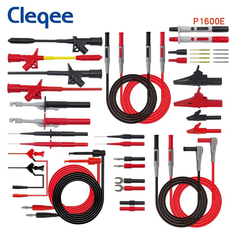 Cleqee P1600 series Multimeter Test Lead Kit 4mm Banana Plug-Test Cable Test Probe IC Hook Clips Automotive Repair Tool Set