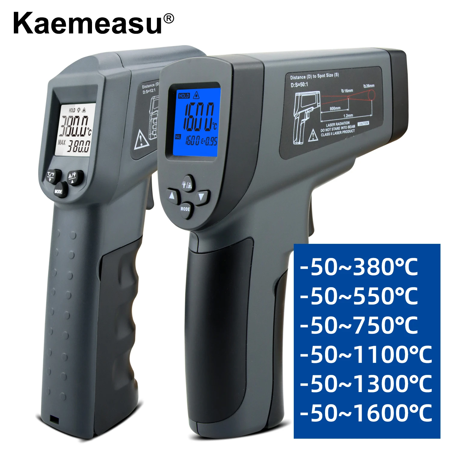 Kaemeasu Digital Infrared Thermometer -50~1600 Measuring Range,Non-Contact, Safety,Cooking,Industrial Electronic Thermometer Gun