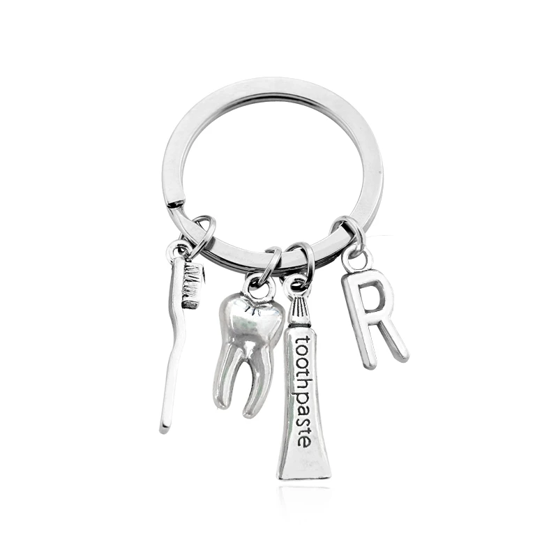 Creative Personality 26 Letters With Toothbrush Toothpaste Keychain Teeth Health Protection Awareness Commemorative Jewelry