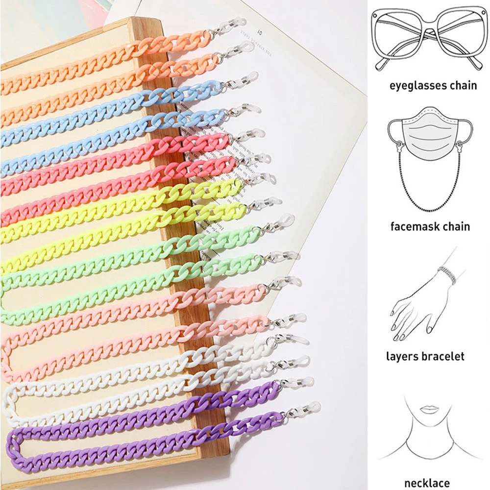 2021 Candy Color Resin Anti-skid Glasses Chain Fashion Student Acrylic Sunglasses Mask Holder Lanyard Neck Strap for Women Gift