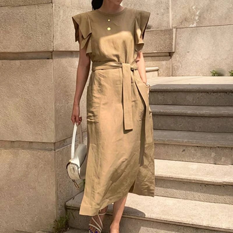 VONDA Sexy Sleeveless Summer Dress Sexy Ruffle Maxi Long Dress With Belt 2021 Women Bohemian Sundress Party Vestido Autumn Robe