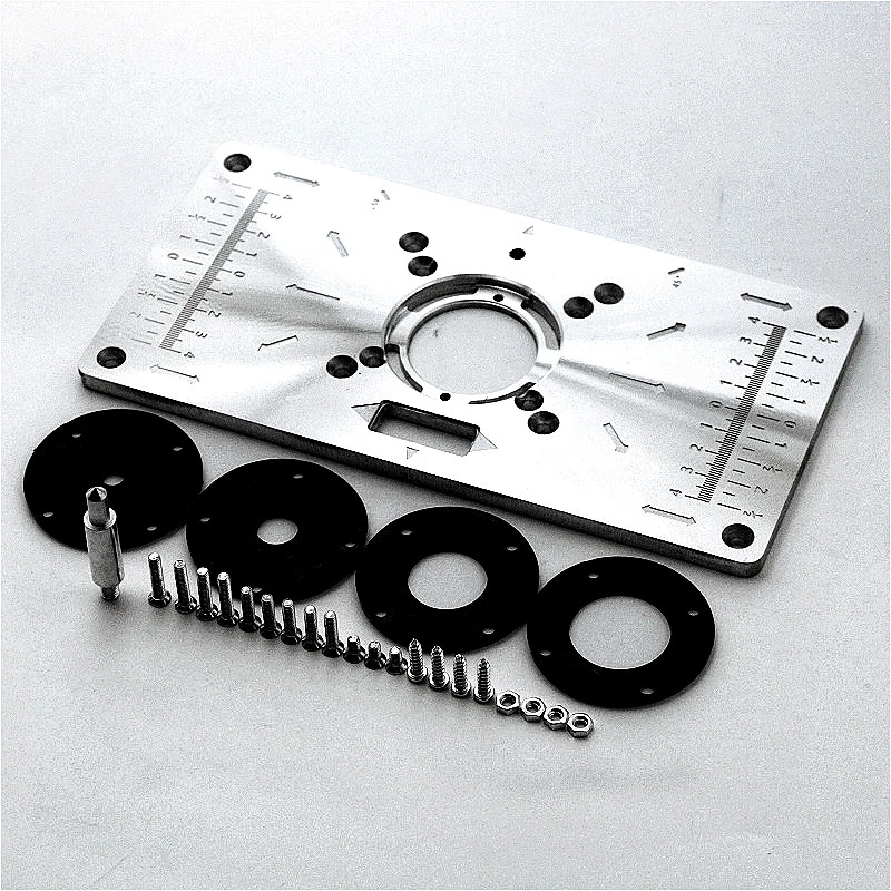 Aluminium Router Table Insert Plate Table For Woodworking Benches Router Plate Wood Tools Milling Trimming Machine With Rings