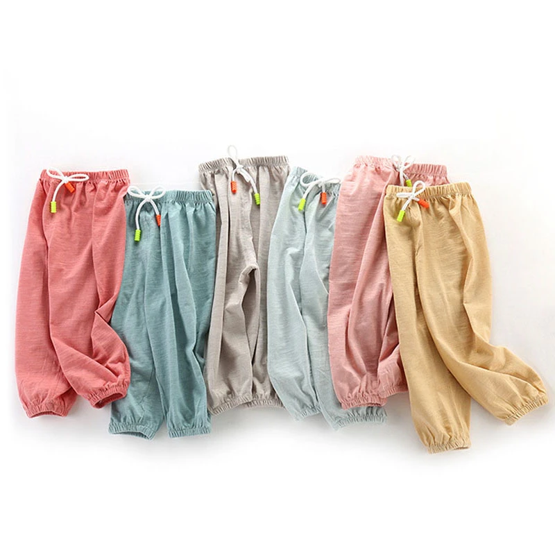 Summer Children Kids Boys Girls Pants Cotton Thin Breathable Prevent Mosquito Candy Color Pants
