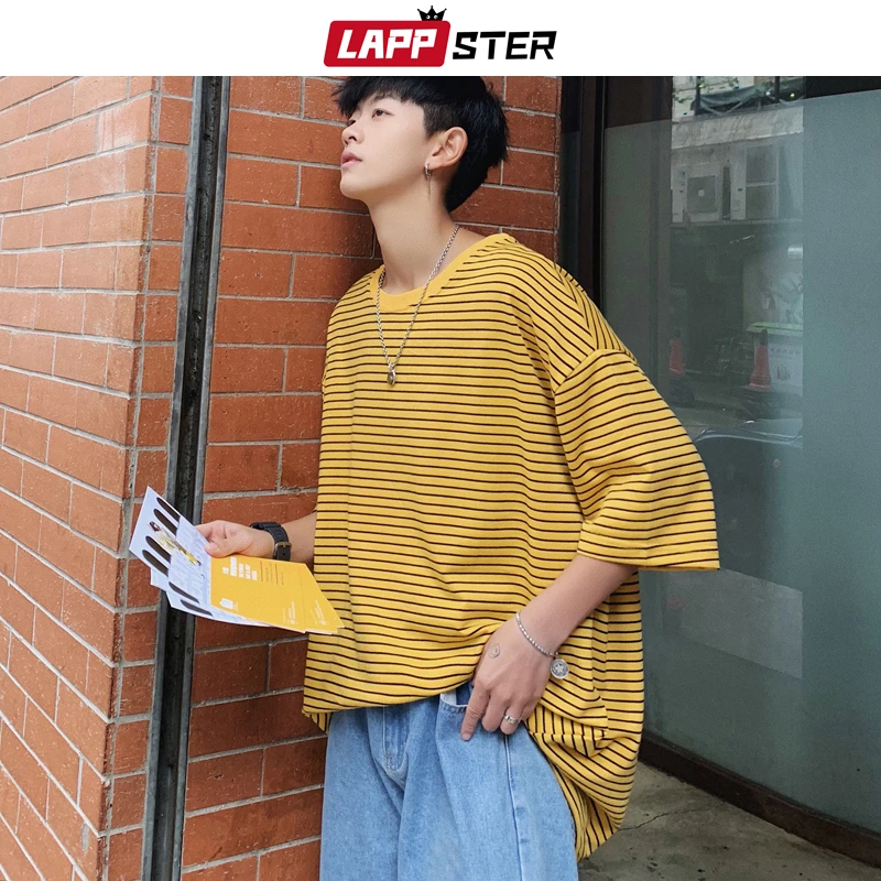 LAPPSTER Men Japanese Streetwear Yellow T Shirt 2021 Summer Mens Harajuku Hip Hop T Shirts Couple Korean Casual Tees T-shirts