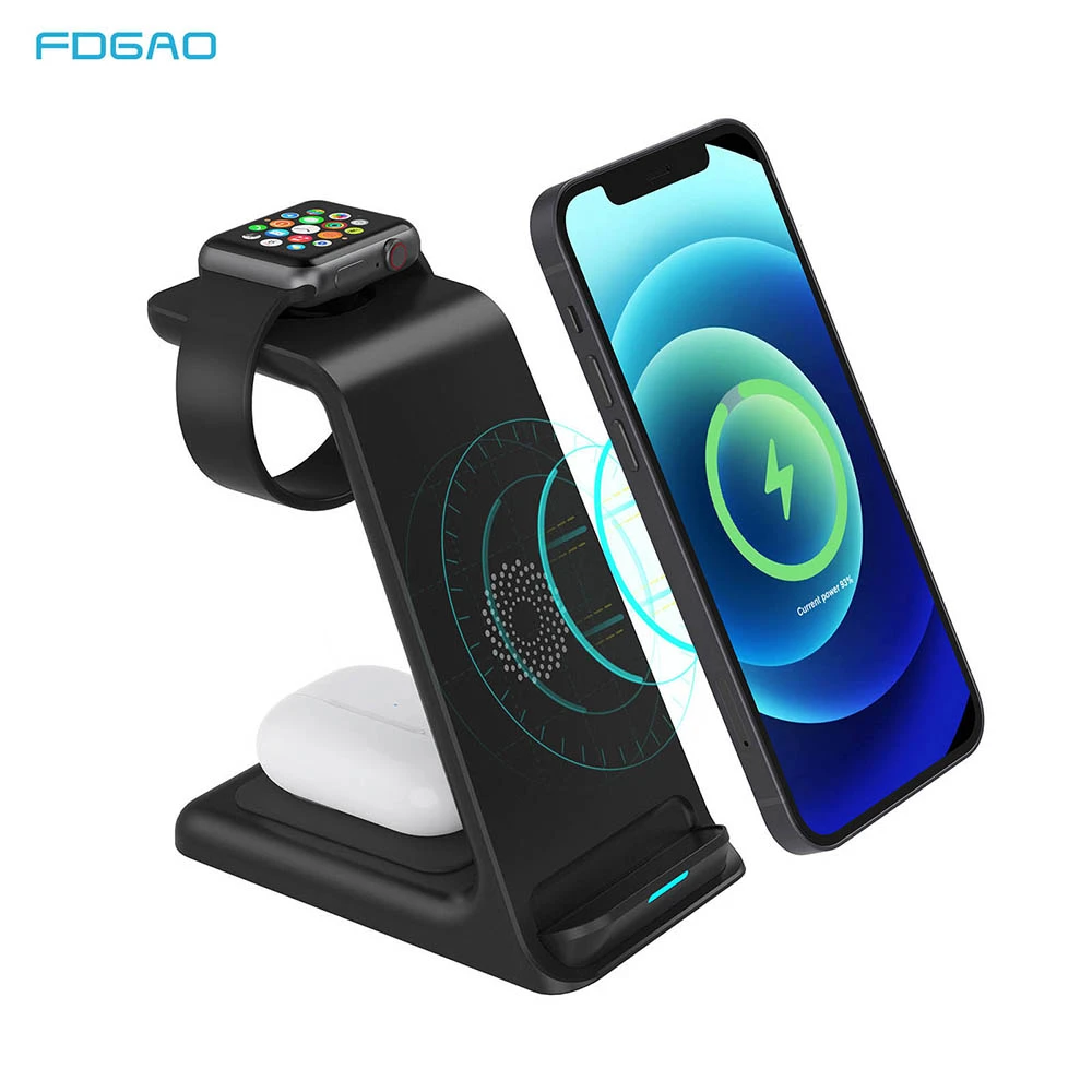 3 in 1 Charging Stand for iWatch Apple Watch 6 5 AirPods Pro Qi 15W Fast Wireless Charger Station For iPhone 13 12 11 XS X XR 8