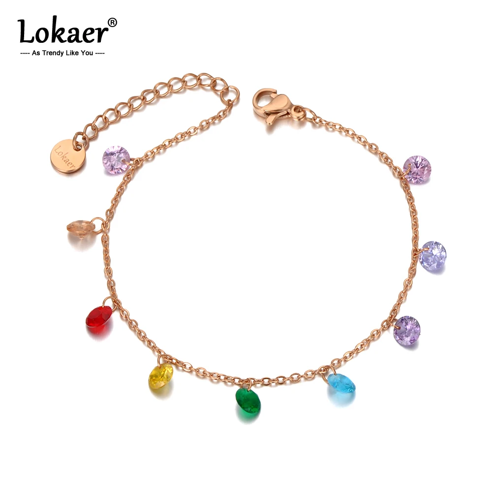 Lokaer Titanium Stainless Steel Bohemia Beach Chain & Link Bracelets For Women Trendy Colorful CZ Crystal Charm Bracelet B20114