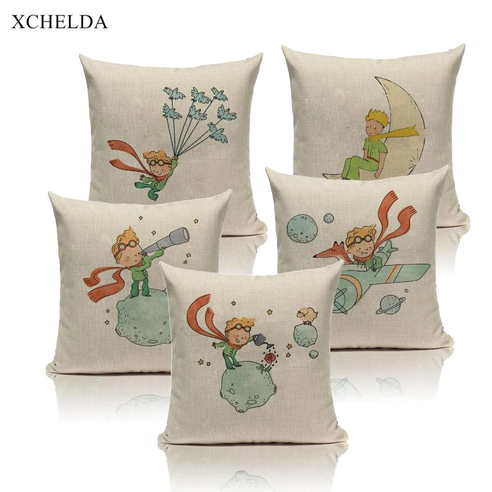 Pillow Case Little Prince Pillowcase Anime Cute Decorative 45*45 40*40 for Sofa Car Bedroom Beige fur Linen Cushion Cover