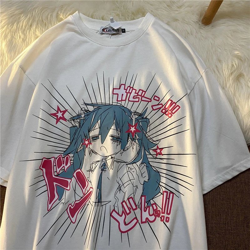 oversized Y2K Anime kawaii vintage Casual Tops Summer Fashion Punk o-neck Short-Sleeves goth Streetwear t-shirt Women Wild tops