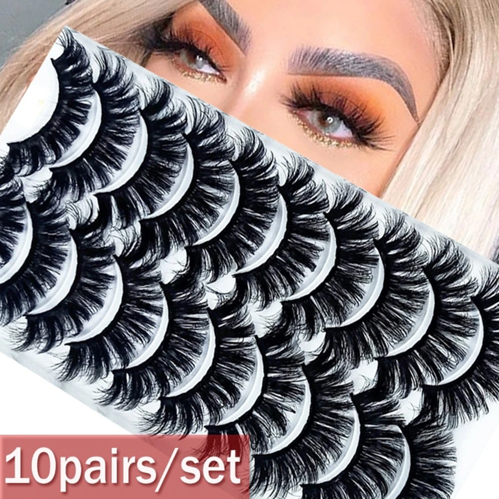 New Fashion 10 Pairs 3D Full Volume Thick  Wispies Eyelashes Extension Mink Hair False Eyelashes Eye Makeup Tools Handmade