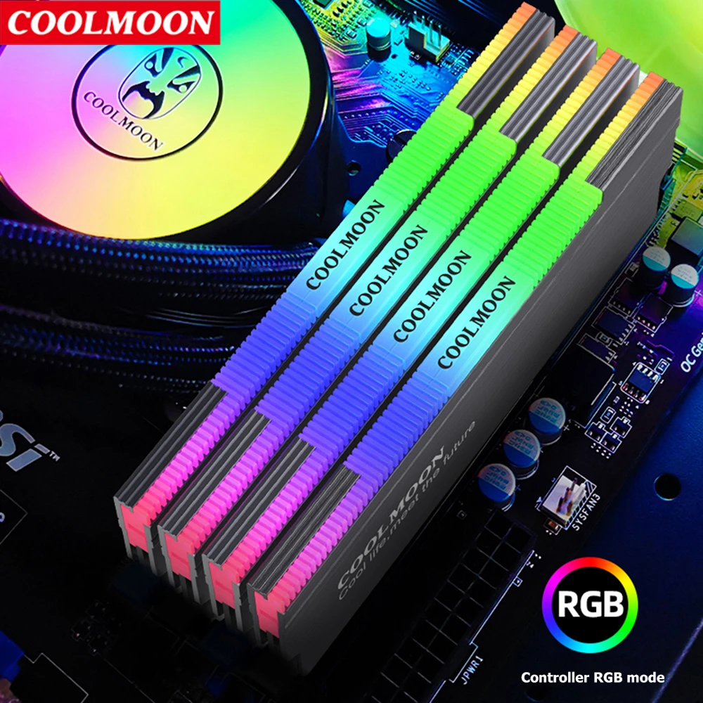 COOLMOON Aluminum Alloy RAM Heatsink Radiator Cooling Heat Sink Cooler for DDR3 DDR4 Desktop Memory Heat Support RGB Controller