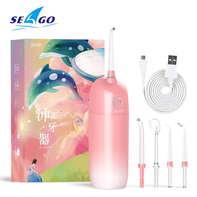 SEAGO USB Portable Oral Dental Irrigator  Water Flosser Rechargeable 5 Nozzles Jet Floss Tooth Pick Ultrasonic Teeth Cleaner