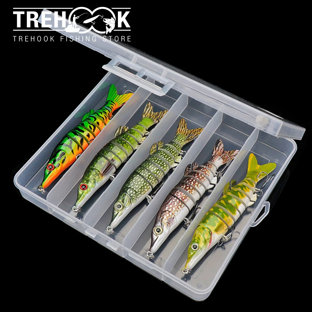TREHOOK 3/5pcs Lifelike Pike Wobblers Sets 12.5cm 18g 8-segments Jointed Artificial Bait For Pike Fishing Tackle Sinking Lures