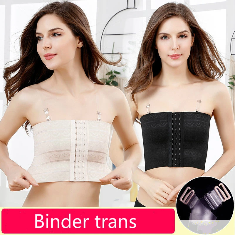 Ruoru Les Lesbian Breathable Buckle Short Chest Breast Binder Trans With Bra Straps Tops Breast Tomboy Bra Intimates Shaper