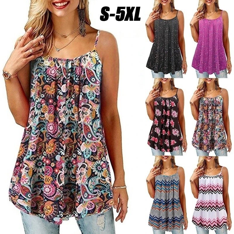 Women Tank Top 2021 New Summer Printed Cami Tee Vest Bohemian Style O Neck Sleeveless Female Top Casual Large Size Loose Tank