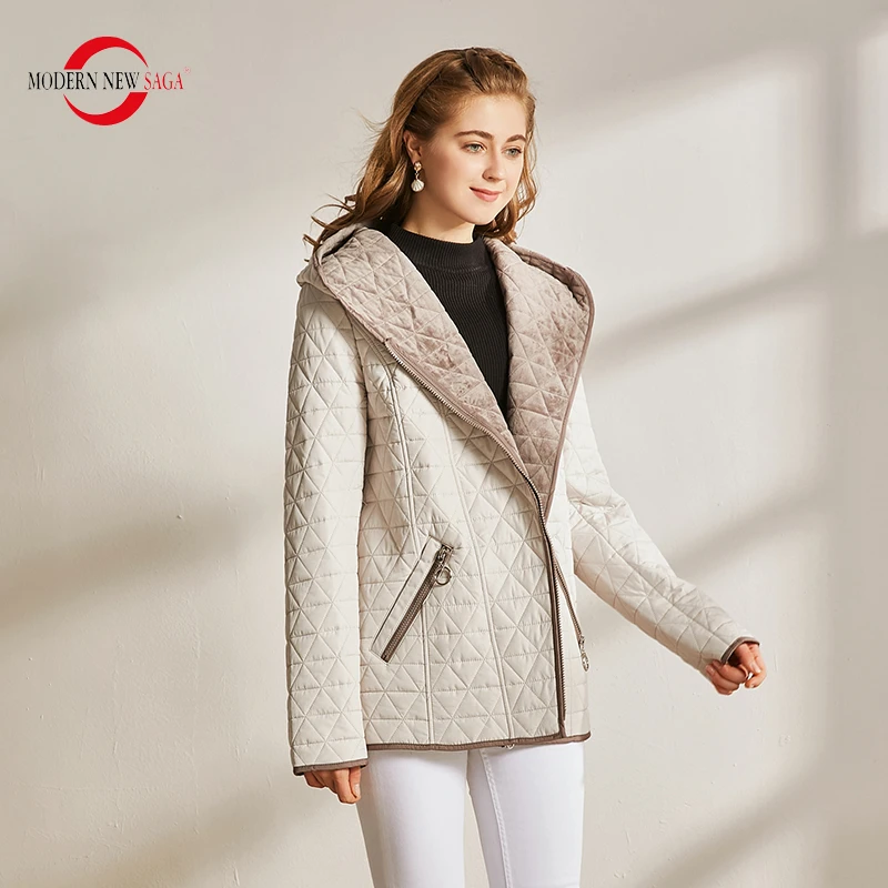 MODERN NEW SAGA Autumn Women Jacket Warm Cotton Padded Jacket Hooded Zipper Parkas Female Coats Spring Casual Jacket Plus Size