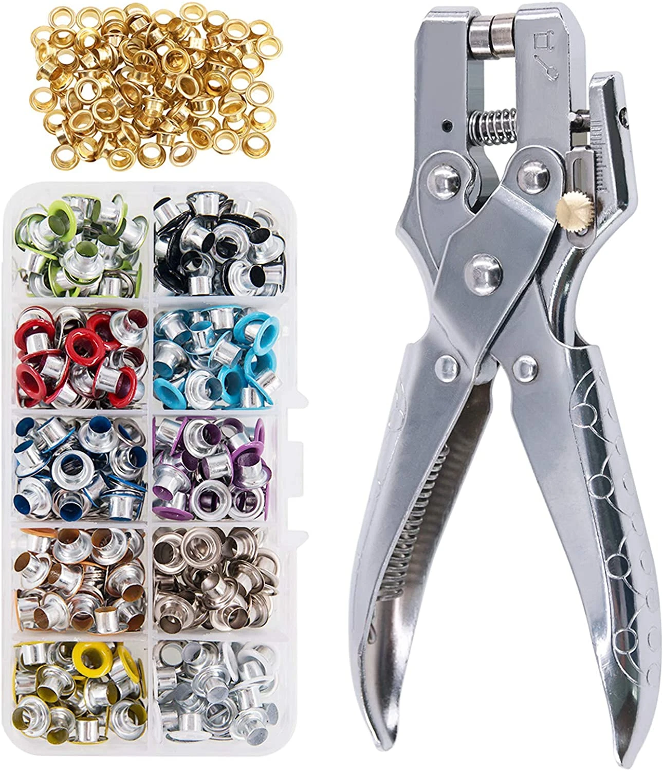 300/540 Sets 5mm Multi-Color Metal Eyelets Grommets Kit with Hole Punch Plier, for Leather, Canvas, Shoes, Belts, Bags, Crafts