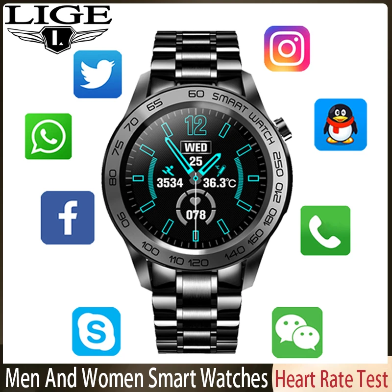 LIGE 2021 New Men Smart Watch Temperature Multiple Sport Mode Lntelligent Health Data Analysis Smartwatch For Men Android IOS