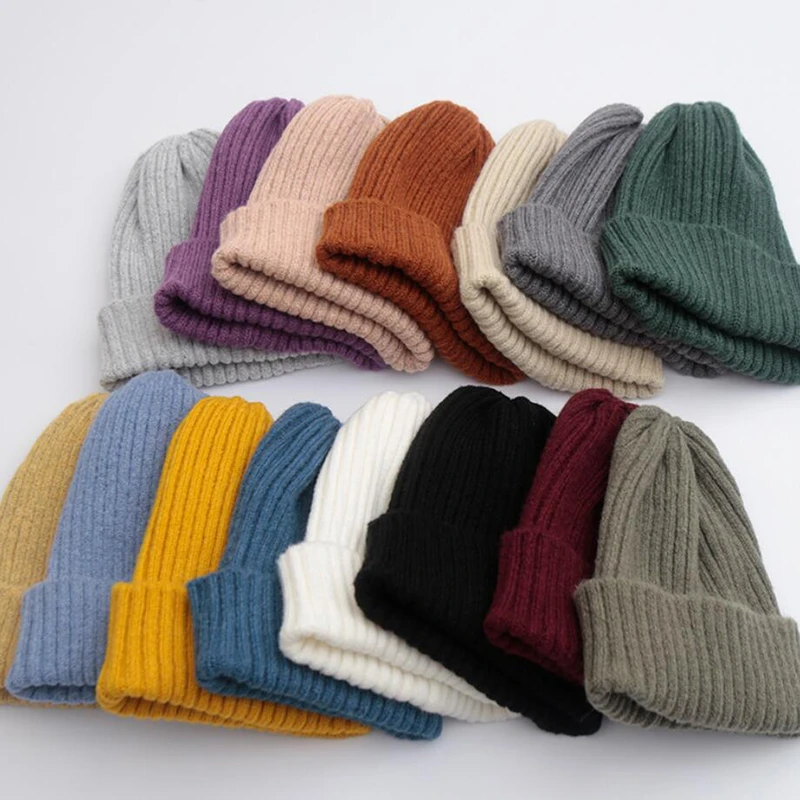 New Winter Women Beanies Solid Color Soft Cotton Elastic Knitted Women Hat Girls Bonnet Female Cap