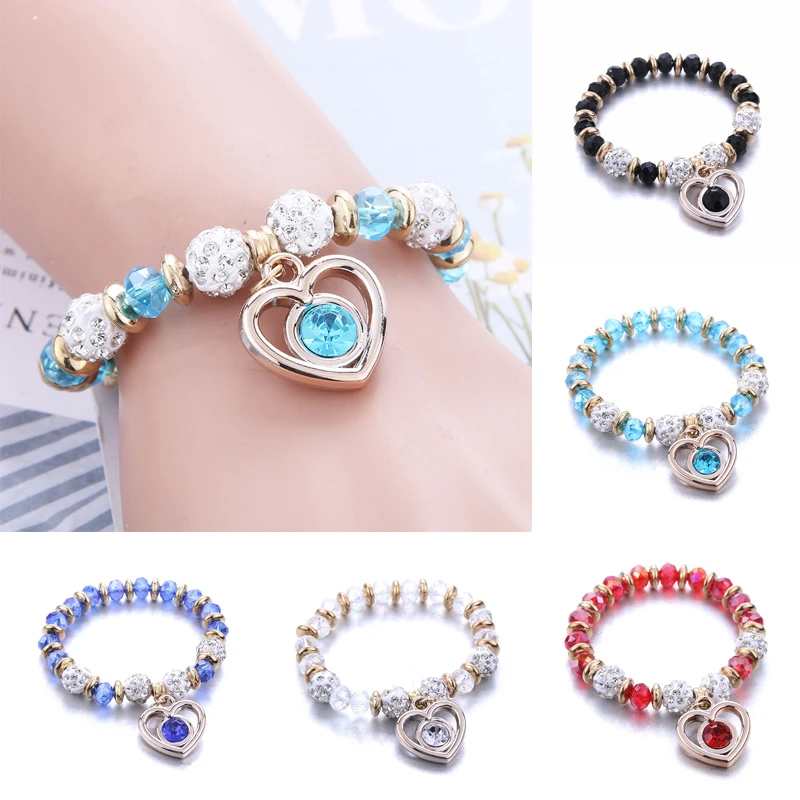 New fashion charm bracelets Crystal Natural stone bracelets heart Bracelet pendant Romantic beaded Women's hand bracelet making