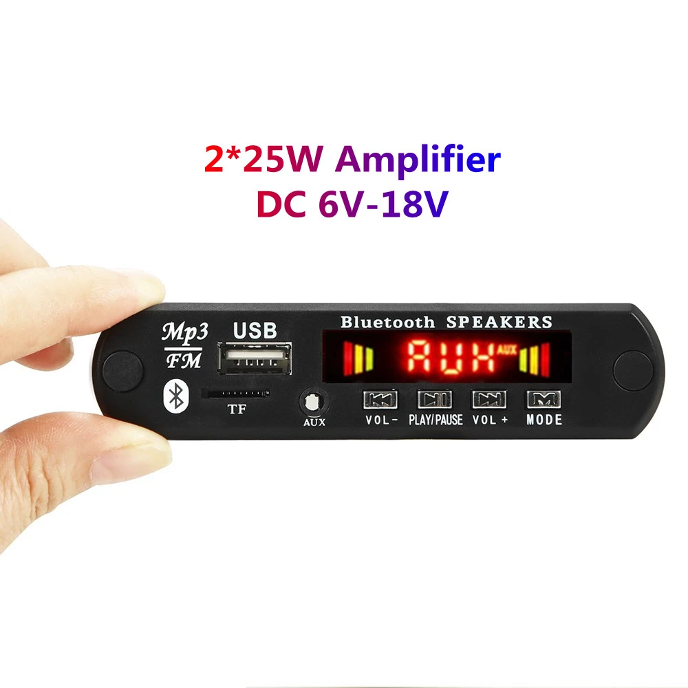 ARuiMei   2*25W  50W Amplifier MP3 Player Decoder Board 6V-18V Bluetooth 5.0  Car FM Radio Module Support  TF USB AUX