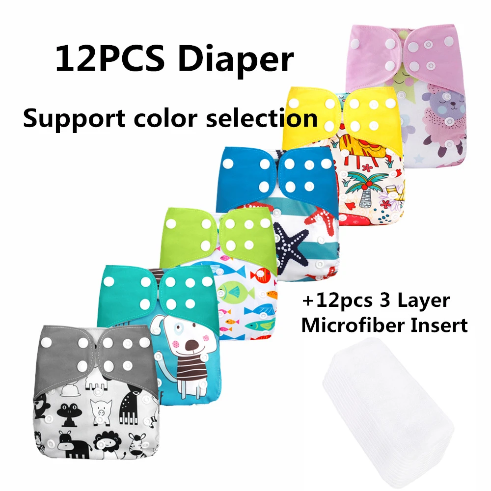 [simfamily]12pcs/set Washable Cloth Diaper Cover Adjustable Nappy Reusable Cloth Diapers Available 0-3years 3-15kg baby