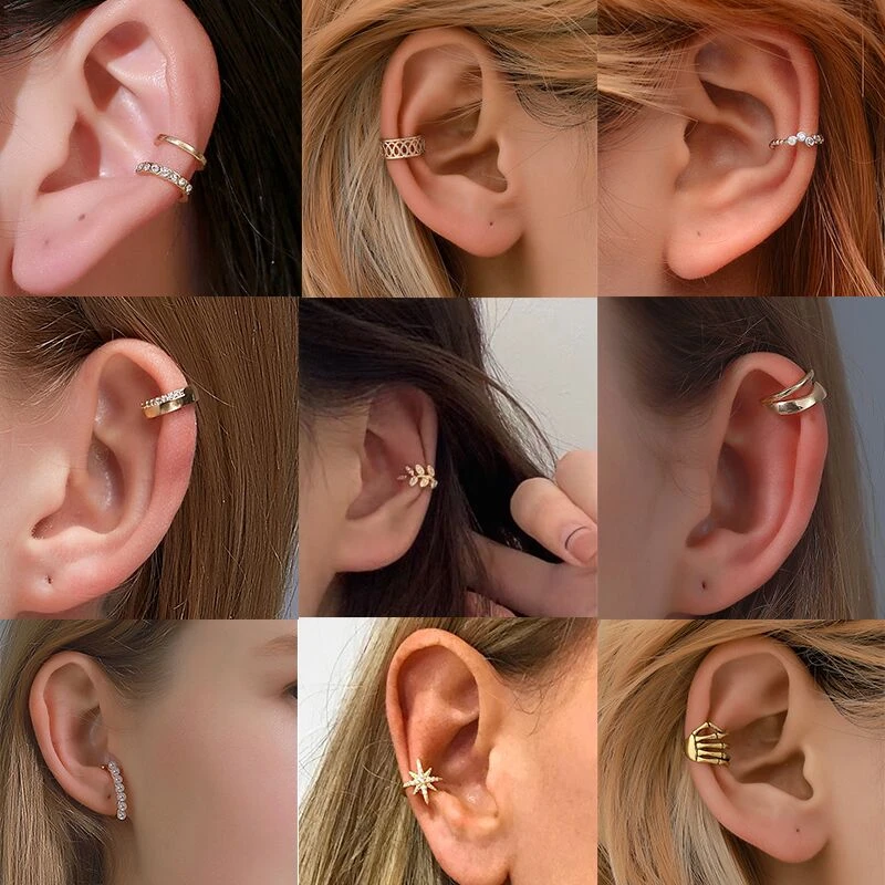 2021 New Gold Silver Color Simple Hollow Metal Line Geometric Circle No Piercing Ear Clip Earrings for Women Jewelry