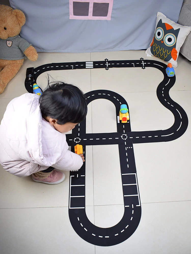 Children road building motorway toy car traffic roadway flexible PVC Puzzles Track Play Set DIY universal accessories game scene